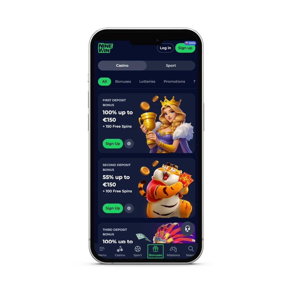 Mobile Nine win First Deposit Bonus